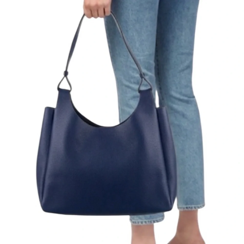 NEW Neiman Marcus Vegan Faux Leather Large Tote Bag Blue